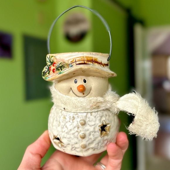 Other - Vintage Snowman Winter Seasonal Festive Pottery Ceramic Tealight Candle Holder